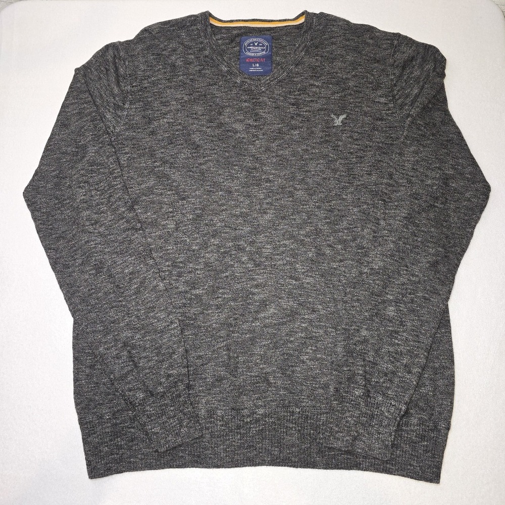 American Eagle Outfitters Mens L Gray‎ V-Neck Sweater Athletic Fit Pullover Knit